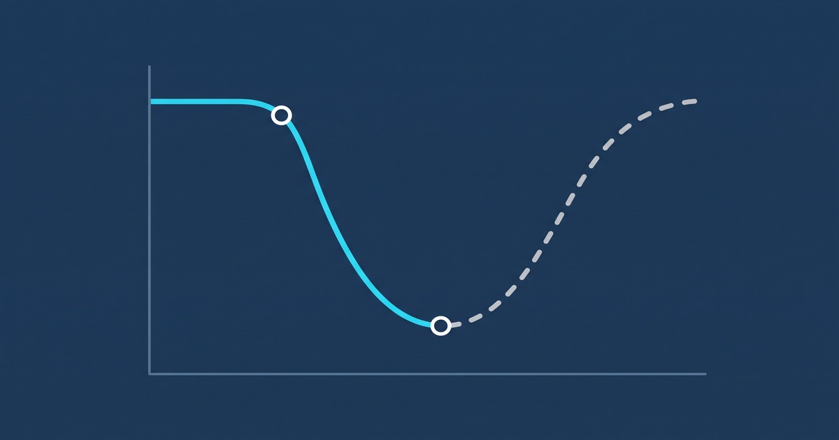 Gráfico estilizado sobre fundo azul-marinho mostrando a curva do peso ao longo do tempo: um platô alto no início, uma queda acentuada em linha cheia durante o tratamento e um retorno em linha tracejada que sobe de volta até a altura do peso inicial após a interrupção